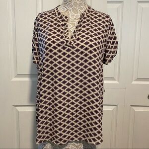 Alice Blue Stitch Fix Blouse Top Shirt Sz XXLV Neck Short Sleeves Diamonds print